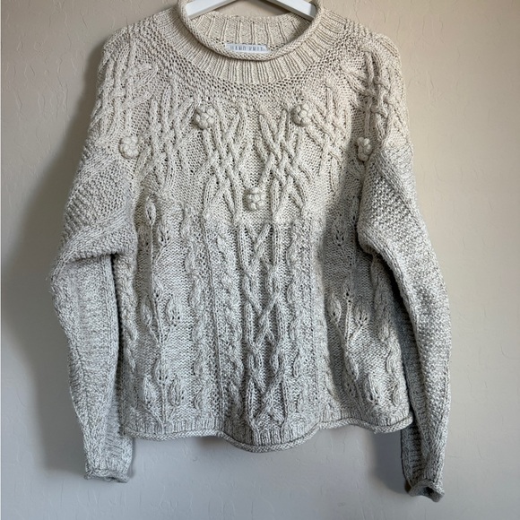 Vintage The Limited Cableknit Cabin Oatmeal Cream Sweater Leaf Floral Small - Picture 1 of 12